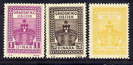 CROATIA Fiscal Stamps For Municipality Of Osijek 1, 20, 50 Dinar MNH / ** - Croatia