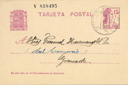 1934 GRANADA , E.P. 69 - MATRONA 15 CTS. , CIRCULADO ENTRE MOTRIL Y GRANADA - 1931-....