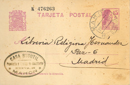 1933 BALEARES , E.P. 69 - MATRONA 15 CTS. , CIRCULADO ENTRE MAHÓN Y MADRID - 1931-....