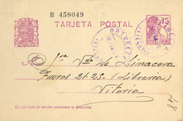 1935 VIZCAYA , E.P. 69 - MATRONA 15 CTS. , CIRCULADO ENTRE ORTUELLA Y VITORIA , FECHADOR AZUL - 1931-....