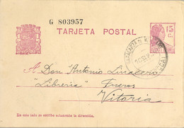 1935 GUIPÚZCOA , E.P. 69 - MATRONA 15 CTS. , CIRCULADO  ENTRE GARAGARZA DE MENDARO Y VITORIA - 1931-....