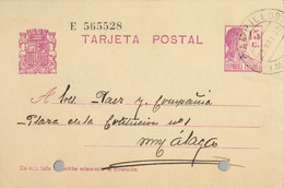 1935 MALAGA , E.P. 69 - MATRONA 15 CTS. , CIRCULADO  ENTRE CAMPILLOS Y MÁLAGA - 1931-....