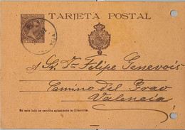 1902 VALENCIA , E.P. 27 - PELÓN , CIRCULADO ENTRE LIRIA Y CAMINO DEL GRAO / VALENCIA , LLEGADA AL DORSO - 1850-1931