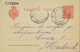 1906 GUADALAJARA , E.P. 45 - CADETE , CIRCULADO ENTRE SIGÜENZA Y MADRID - 1850-1931