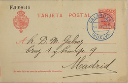 1907 HUELVA , E.P. 45 - CADETE , CIRCULADO ENTRE GALAROZA Y MADRID , FECHADOR AZUL - 1850-1931