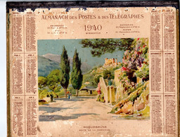 Calendrier Almanach Des Postes PTT , 1940, Département De La Corrèze Oberthur Route D Ela Corniche Roquebrune Cap Martin - Grossformat : 1921-40