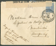 25 Centimes Obl. Sc POSTES MILITAIRES BELGIQUE 4 Sur Enveloppe Du 30-VI-1918 Vers La Légation De Belgique à Montévidéo ( - Esercito Belga