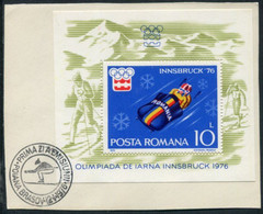 ROMANIA 1976 Winter Olympics, Innsbruck Block  Used On Piece.  Michel Block 128 - Blocks & Kleinbögen