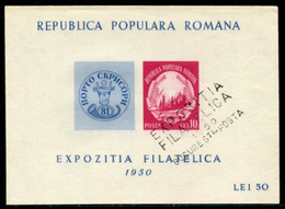 ROMANIA 1950 Bucharest Philatelic Exhibition Block Used.  Michel Block 39 - Usado