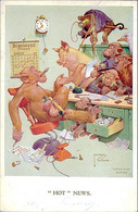 LAWSON WOOD SIGNED 1930s  POSTCARD - HOT NEWS - DRESSED MONKEY & DRESSED PIG -  N. 1907 ( 3654) - Wood, Lawson