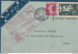(XX) Poste Par Avion Air Bleu 1ère Liaison Postale SAINT-ETIENNE PARIS 1937 Timbre Mermoz - Gebraucht