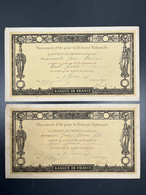 Lot De 2 Reçus Banque De France Versement D'Or Pour La France WW1 1917 - Non Classés