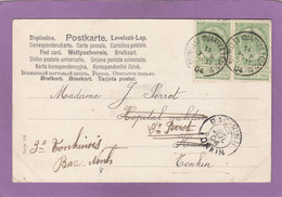 CARTE POSTAL DE BRUXELLES (QUARTIER LEOPOLD) POUR BAC NINH,TONKIN,INDOCHINE FRANCAISE. - 1893-1907 Armoiries