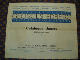 CATALOGUE JOUETS  Septembre 1951 GEORGES EDBERG PARIS  VENTE EXCLUSIVE EN GROS 16 PAGES  TARIFS - Werbung