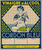 BEBIDAS / ETIQUETA - VINAIGRE D' ALCOHOL - CORDON BLEU  , FORMATO : 100 X 120 - Alcools & Spiritueux