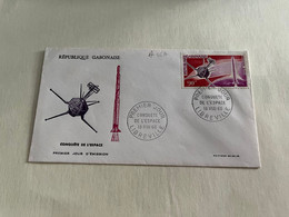 (2 J 31) Space Conquest Satellite - Gabon FDC 1966 - Conquète De L'Espace Par La France - Fusée Diamant - Afrika