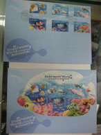 Hong Kong Underwater World 2019 Marine Life Stamps And M/S FDC Fish Coral Turtle Dolphin Reef - FDC