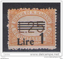 SAN  MARINO:  1936/39  TASSE  SOPRASTAMPATO  -  £.1/£.25  ARANCIO  L. -  SASS. 52 - Segnatasse