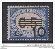 SAN  MARINO:  1936/39  TASSE  SOPRASTAMPATO  -  10 C./5 C. AZZURRO  N. -  CENTRATURA  PERFETTA  -  SASS. 47 - Segnatasse