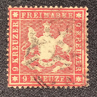 Mi.19ya Gepr Heinrich BPP Württemberg 1861 9Kr. Karmin Auf Dünnen Papier Gestempelt  (Wurtemberg Used - Usati