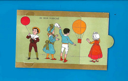 PUBLICITE ANIMEE CHROMO A SYSTEME TIRETTE   Au Bon Marché « ENFANTS BALLON ARLEQUIN ET MOTGOLFIERE QUI S’ ALLONGE »  B.E - Publicidad