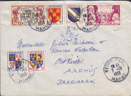 France REIMS-GARE Marne 1953 Cover Lettre AARHUS Denmark Tour De France Vétérinaire D'Alfort ERROR Variety !! - Covers & Documents