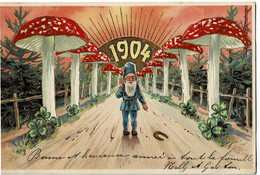 Carte Avec Un Lutin Et Des Champignons Circulée En 1904 - Fairy Tales, Popular Stories & Legends