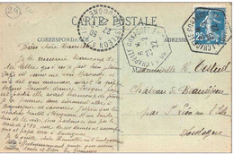 Cachet Recette Auxiliaire "La Chapelle Gonaguet Dordogne 1922" Semeuse Pour St-Léon Sur L'Isle - Manual Postmarks