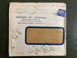 LETTRE TP PAIX 65c Perforé VOC OBL.MEC.8-1 38 LYON PREFure RHONE (69) VACUUM OIL COMPANY + FACTURE - Briefe U. Dokumente