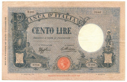 100 LIRE BARBETTI GRANDE B AZZURRO TESTINA FASCIO 21/11/1933 BB+ - Regno D'Italia – Other