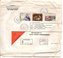 MONACO AFFRANCHISSEMENT COMPOSE SUR LETTRE RECOMMANDEE CONTRE REMBOURSEMENT POUR LA FRANCE 1966 - Storia Postale