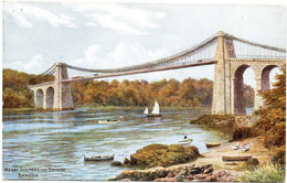 Illustrateur : A. R. , QUINTON  : Menai Suspension Bridge - Bangor : Anglesey : N° 3155 - Quinton, AR