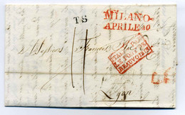 Lettre De MILANO  APRILE 20  + Marque D'entrée Italie Par Pont De Beauvoisin + TS / 1835 - 1801-1848: Précurseurs XIX