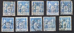 Type SAGE - 15c Bleu - Sur Papier Quadrillé - Oblitérés - Nombre 10 - Used Stamps