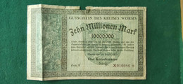 GERMANIA WORMS 10 Milioni MARK 1923 - Alla Rinfusa - Banconote