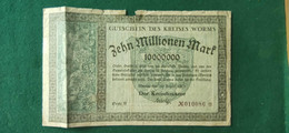 GERMANIA WORMS 10 Milioni MARK 1923 - Lots & Kiloware - Banknotes