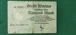 GERMANIA WORMS 1000 MARK 1922 - Mezclas - Billetes