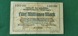 GERMANIA WILHELMSHAVEN 5 Milioni  MARK 1923 - Vrac - Billets