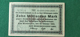 GERMANIA WILDUNGEN 10 Miliardi  MARK 1923 - Lots & Kiloware - Banknotes