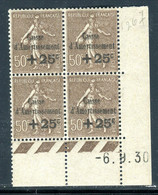 Bloc De 4 Coin Daté Du 6/9 1930 Du N° Yvert 267 Neuf ** Luxe  Cote 680€ - S 28 - 1930-1939
