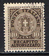 ITALIA REGNO - 1930 - RECAPITO AUTORIZZATO - STEMMA IN CERCHIO - USATO - Rohrpost