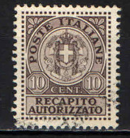 ITALIA REGNO - 1930 - RECAPITO AUTORIZZATO - STEMMA IN CERCHIO - USATO - Pneumatic Mail