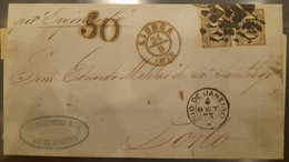 BRAZIL 1873 Pair Of 60rei Franked Letter RIO DE JANEIRO To PORTO Via Ship Erymanthis Via LISBOA Maritime Rate Of 120rei - Covers & Documents