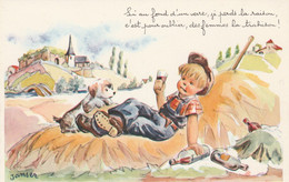 CPSM Enfant Buvant Du Vin Pour Oublier Chien Dog Humour Illustrateur JANSER - Janser
