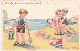 CPSM Enfant Amourette Jeux De Plage Chien Dog Humour Illustrateur JANSER - Janser