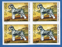 Monaco:1974  TIMBRE N°963a  CHIEN SCHNAUZER BLOC DE 4 TIMBRES NON DENTELE /neuf Sans Charnière /MNH/**  SUP - Variétés