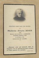 69  LYON -  MADAME ALOYSE ADAM NEE  MARIE ANTOINETTE  LOMBARD -  DCD LE  16 FEVRIER 1941   DANS SA  80 E  ANNEE - Décès