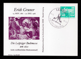 DDR Sonderkarte LEIPZIG - 14.11.81 M. SoSt "Erich Gruner Zum 100.Geburtstag - Leipziger Buchmesse" A - Cartoline Private - Nuovi