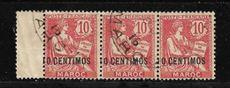 MAROC N°12 Variété Bande De 3 Surcharges à Cheval Donnant "0 Centimos/10cts" - TTB - - Oblitérés
