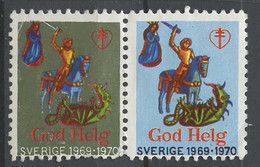 Suède - Schweden - Sweden Vignette 1969-70 Y&T N°V(1 à 2) - Michel N°ZF(?) Nsg - God Helg, Saint Georges - Se Tenant - Ohne Zuordnung